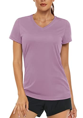 Women's UPF 50+ Sun Protection V-Neck T Shirts for Athletes
| Quick Dry Women's V-Neck Short Sleeve Athletic Shirts
| W — Grey Purple