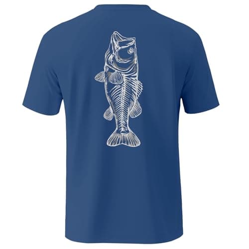 Palmyth Men's Sun Protection Fishing Shirt Short Sleeve UV UPF 50+ Tee for Outdoor Activities — Navy / Bass Sketch