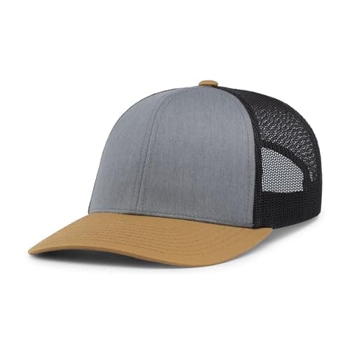 Pacific Headwear Snapback Trucker: Stylish Unisex Cap for Everyday WearComfortable All-Day Cap for Men and WomenSnapback — Heather Grey/Lt Charcoal/Amber Gold