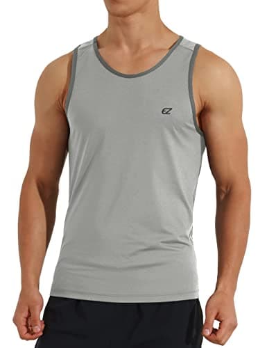 EZRUN Men's Quick Dry Workout Swim Beach Shirts Sleeveless Shirts for Bodybuilding Fitness Training — Lightgrey