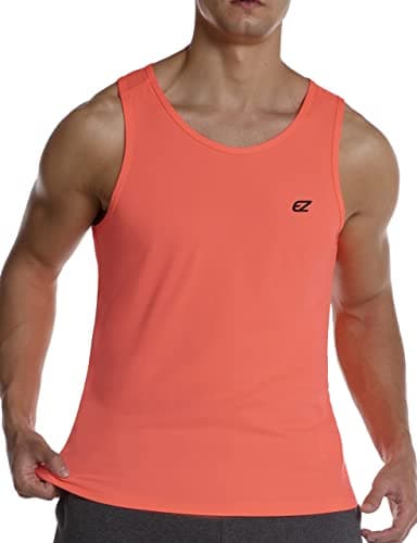 EZRUN Men's Quick Dry Workout Swim Beach Shirts Sleeveless Shirts for Bodybuilding Fitness Training — Safety Orange
