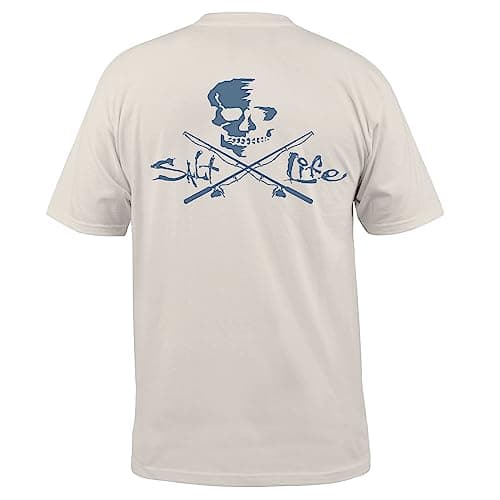 Salt Life Men's Fashionable Skull and Poles Short Sleeve Tee for Summer Festivals and Casual Wear Featuring Versatile Si — Chalk