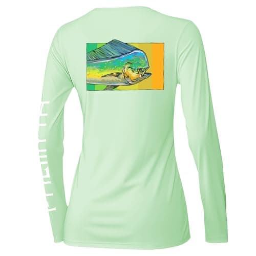 Palmyth Upf 50+ Fishing Shirts For Women Sun Protection Long Sleeve T-Shirt — Light Green / Mahimahi