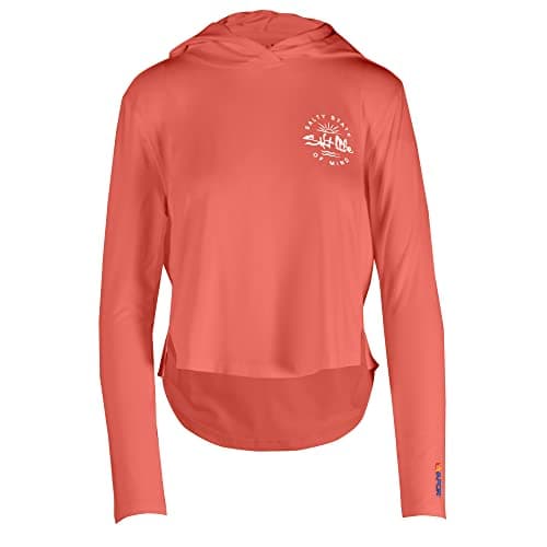 Salt Life Women's Seaglass Bay Ultra Lightweight Performance Cropped Hoodie for SummerOutdoor Adventure Lightweight, Bre — Coral