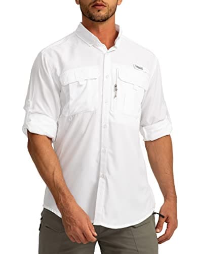 Men's Sun Protection Pudolla Fishing Shirts UPF50+ Long Sleeve Travel Work Button Down Shirts
| Pudolla Men's Sun Prote — White