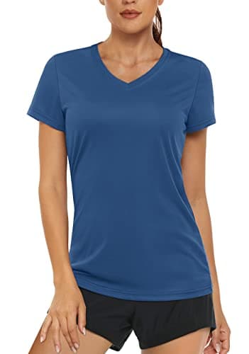 Women's UPF 50+ Sun Protection V-Neck T Shirts for Athletes
| Quick Dry Women's V-Neck Short Sleeve Athletic Shirts
| W — Blue Grey