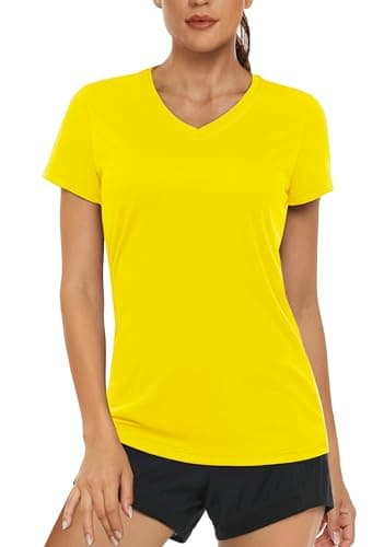 Women's UPF 50+ Sun Protection V-Neck T Shirts for Athletes
| Quick Dry Women's V-Neck Short Sleeve Athletic Shirts
| W — Yellow