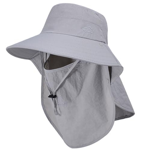 Rosoz Wide Brim Sun Hat for Men and Women with Neck Flap and UPF50+ Protection Outdoor Fishing Hat with Detachable Face — 1pack-light Grey