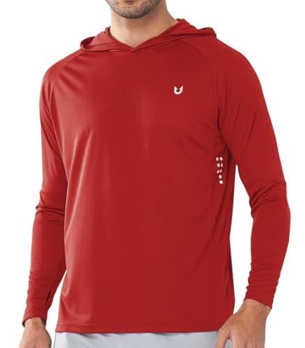 NORTHYARD Men's UPF 50+ Sun Protection Hoodie Shirts for Fishing and Running Quick Dry UV SPF — Red