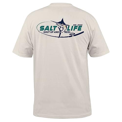 Salt Life Men's Reel Time Short Sleeve Tee + Stretchy Fabric + Fishing Enthusiast + Beach Days + Moisture Wicking + 100% — Chalk