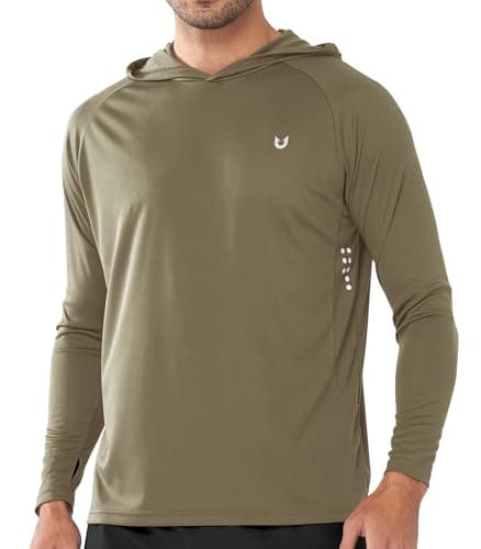 NORTHYARD Men's UPF 50+ Sun Protection Hoodie Shirts for Fishing and Running Quick Dry UV SPF — Khakigreen