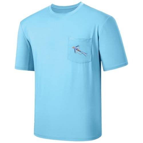 BASSDASH Men's UPF 50+ Fishing Graphic T-Shirt Quick Dry UV Sun Protection Casual Outdoor FS46M — Sky Blue/Dry Fly