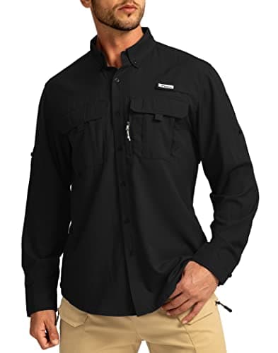 Men's Sun Protection Pudolla Fishing Shirts UPF50+ Long Sleeve Travel Work Button Down Shirts
| Pudolla Men's Sun Prote — Black