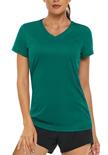 Women's UPF 50+ Sun Protection V-Neck T Shirts for Athletes
| Quick Dry Women's V-Neck Short Sleeve Athletic Shirts
| W — Jade Green