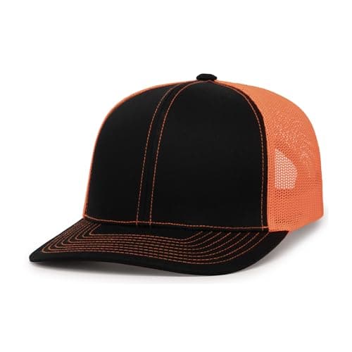 Pacific Headwear Snapback Trucker: Stylish Unisex Cap for Everyday WearComfortable All-Day Cap for Men and WomenSnapback — Black/Neon Orange/Black