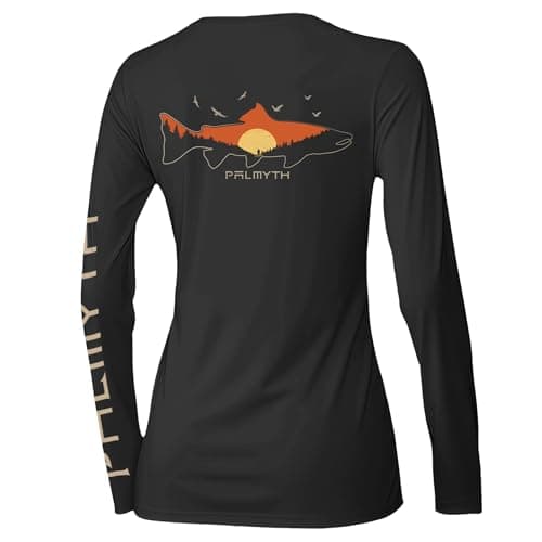 Palmyth Upf 50+ Fishing Shirts For Women Sun Protection Long Sleeve T-Shirt — Black / Endless Stream