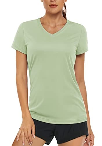 Women's UPF 50+ Sun Protection V-Neck T Shirts for Athletes
| Quick Dry Women's V-Neck Short Sleeve Athletic Shirts
| W — Light Green