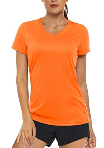 Women's UPF 50+ Sun Protection V-Neck T Shirts for Athletes
| Quick Dry Women's V-Neck Short Sleeve Athletic Shirts
| W — Orange