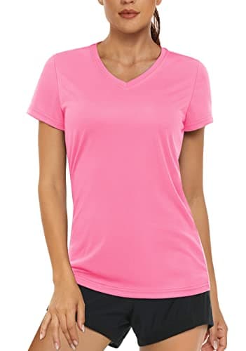 Women's UPF 50+ Sun Protection V-Neck T Shirts for Athletes
| Quick Dry Women's V-Neck Short Sleeve Athletic Shirts
| W — Rose