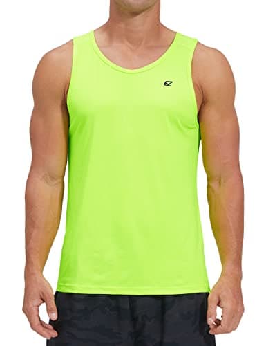 EZRUN Men's Quick Dry Workout Swim Beach Shirts Sleeveless Shirts for Bodybuilding Fitness Training — Neon Green