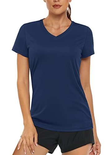 Women's UPF 50+ Sun Protection V-Neck T Shirts for Athletes
| Quick Dry Women's V-Neck Short Sleeve Athletic Shirts
| W — Navy