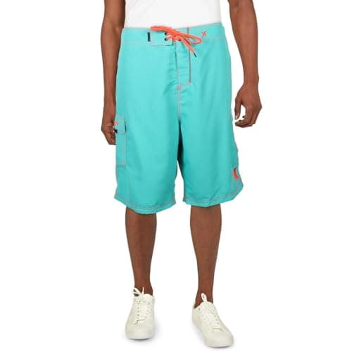 Hurley Men's One and Only 22-Inch Boardshorts Lightweight Breathable Surf Swim Shorts for Men Summer Beach Vacation — Bright Aqua/Heather Red