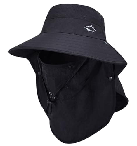 Rosoz Wide Brim Sun Hat for Men and Women with Neck Flap and UPF50+ Protection Outdoor Fishing Hat with Detachable Face — 1pack-black