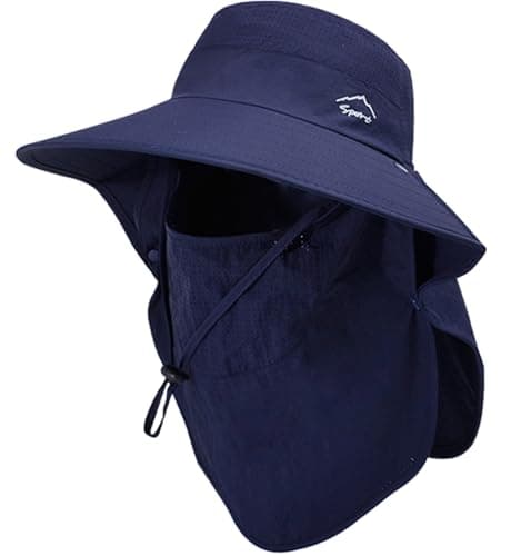 Rosoz Wide Brim Sun Hat for Men and Women with Neck Flap and UPF50+ Protection Outdoor Fishing Hat with Detachable Face — 1pack-dark Blue