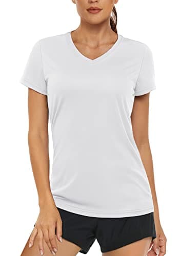 Women's UPF 50+ Sun Protection V-Neck T Shirts for Athletes
| Quick Dry Women's V-Neck Short Sleeve Athletic Shirts
| W — White