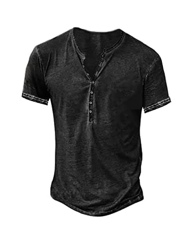 Beautyshow Men's Retro Distressed Henley Shirts Casual Button Down for Men
| Beautyshow Mens Washed Short Sleeve Tees C — 1-black