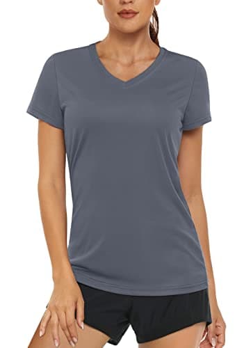 Women's UPF 50+ Sun Protection V-Neck T Shirts for Athletes
| Quick Dry Women's V-Neck Short Sleeve Athletic Shirts
| W — Dark Grey