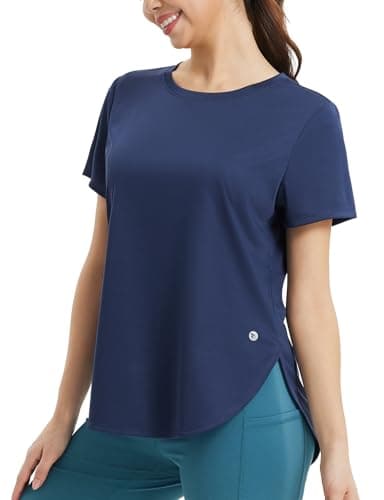Quick Dry Baleaf Women's Short Sleeve Workout Tops
| Loose Fit Baleaf Women's UPF 50+ Running Shirts
| Baleaf Women's Q — Navy Blue