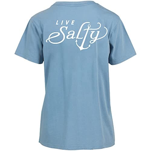 Salt Life Women's Salty Anchor Short Sleeve Boyfriend Tee for Casual Wear with Vintage Style and Versatile Fit Sizes ava — Atlantic Blue