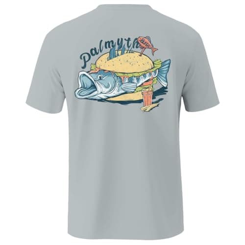 Palmyth Men's Sun Protection Fishing Shirt Short Sleeve UV UPF 50+ Tee for Outdoor Activities — Gray / Bass Burger