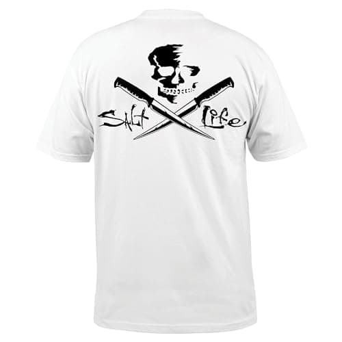 Salt Life Men's Stylish Skull and Fillet Tee Perfect for Outdoor Adventures in Regular Fit — White