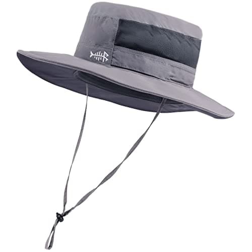BASSDASH UPF 50+ Sun Fishing Hat for Men Water Resistant with Detachable Neck Flap Global Recycled Standard Global Recyc — Light Grey - Big Head Size
