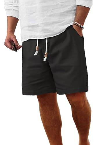 Comdecevis Men's Linen Shorts Casual Elastic Waist Drawstring Summer Beach Vacation Yoga Golf Shorts with Pockets  
Comd — Black