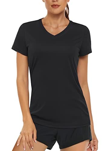 Women's UPF 50+ Sun Protection V-Neck T Shirts for Athletes
| Quick Dry Women's V-Neck Short Sleeve Athletic Shirts
| W — Black