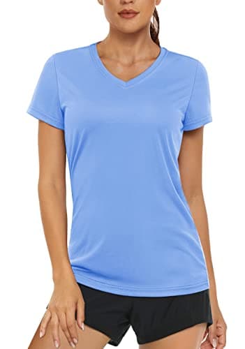 Women's UPF 50+ Sun Protection V-Neck T Shirts for Athletes
| Quick Dry Women's V-Neck Short Sleeve Athletic Shirts
| W — Light Blue
