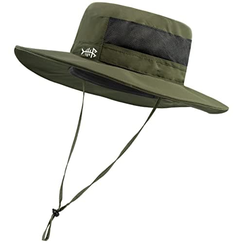 BASSDASH UPF 50+ Sun Fishing Hat for Men Water Resistant with Detachable Neck Flap Global Recycled Standard Global Recyc — Army Green - Big Head Size