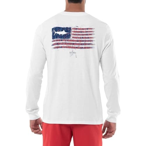 Guy Harvey Men's Billfish Collection Long Sleeve T-Shirt for Outdoor Adventures Features Modern Fishing Art Design Large — White/All American