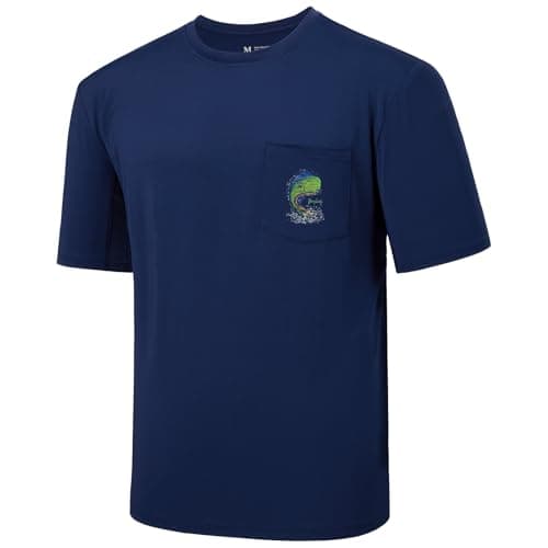 BASSDASH Men's UPF 50+ Fishing Graphic T-Shirt Quick Dry UV Sun Protection Casual Outdoor FS46M — Dark Blue/Mahi