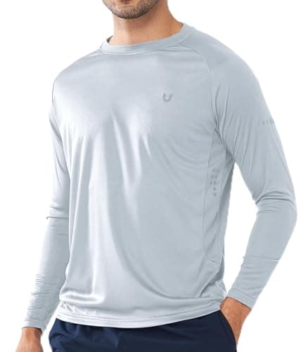 NORTHYARD Men's Sun Protection UPF 50+ Long Sleeve Swim Rash Guard Shirt for Workout Running UV Protection Fish Hiking — Lightgrey