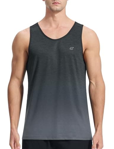 EZRUN Men's Quick Dry Workout Swim Beach Shirts Sleeveless Shirts for Bodybuilding Fitness Training — Gradient Black