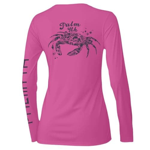 Palmyth Upf 50+ Fishing Shirts For Women Sun Protection Long Sleeve T-Shirt — Fuchsia / Tropiccrab