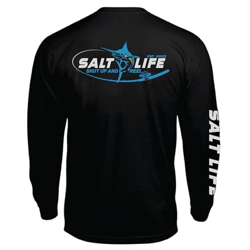Salt Life Men's Reel Time Long Sleeve Classic Fit Shirt for Outdoor Adventures with Moisture Wicking Technology, Boatnec