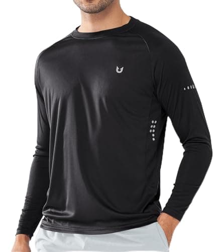 NORTHYARD Men's Sun Protection UPF 50+ Long Sleeve Swim Rash Guard Shirt for Workout Running UV Protection Fish Hiking — Black