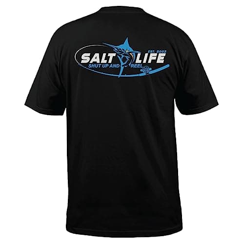 Salt Life Men's Reel Time Short Sleeve Tee + Stretchy Fabric + Fishing Enthusiast + Beach Days + Moisture Wicking + 100% — Black