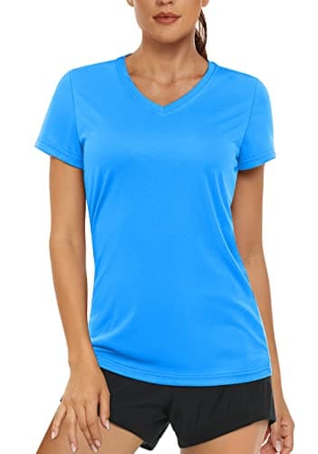 Women's UPF 50+ Sun Protection V-Neck T Shirts for Athletes
| Quick Dry Women's V-Neck Short Sleeve Athletic Shirts
| W — Azure