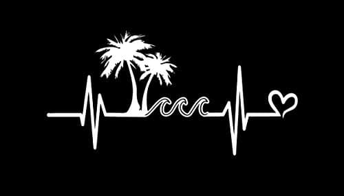 Palm Tree Beach Waves Heartbeat Decal for Cars Trucks Vans Walls Laptops | White Vinyl Sticker | 7.5 x |7 in | MKR1107